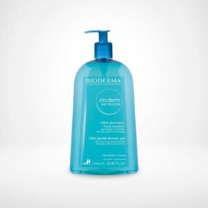 Gel douche Atoderm BIODERMA hydratant pour peau sensible, sans savon, couleur bleue, texture onctueuse