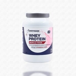 Pot de poudre de protéine whey pour la prise de muscle.