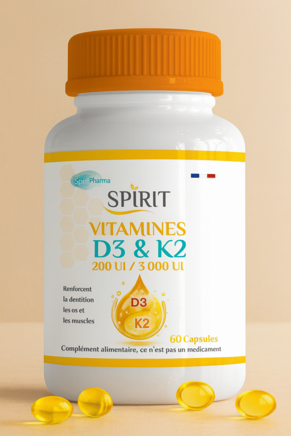 Spirit Vitamine D3 & K2 – 60 gélules | Os, Immunité & Cœur