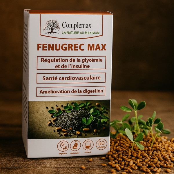 Fenugrec complément naturel : énergie, digestion, équilibre hormonal et lactation soutenus par Complemax Fenugrec Max (60 gélules).