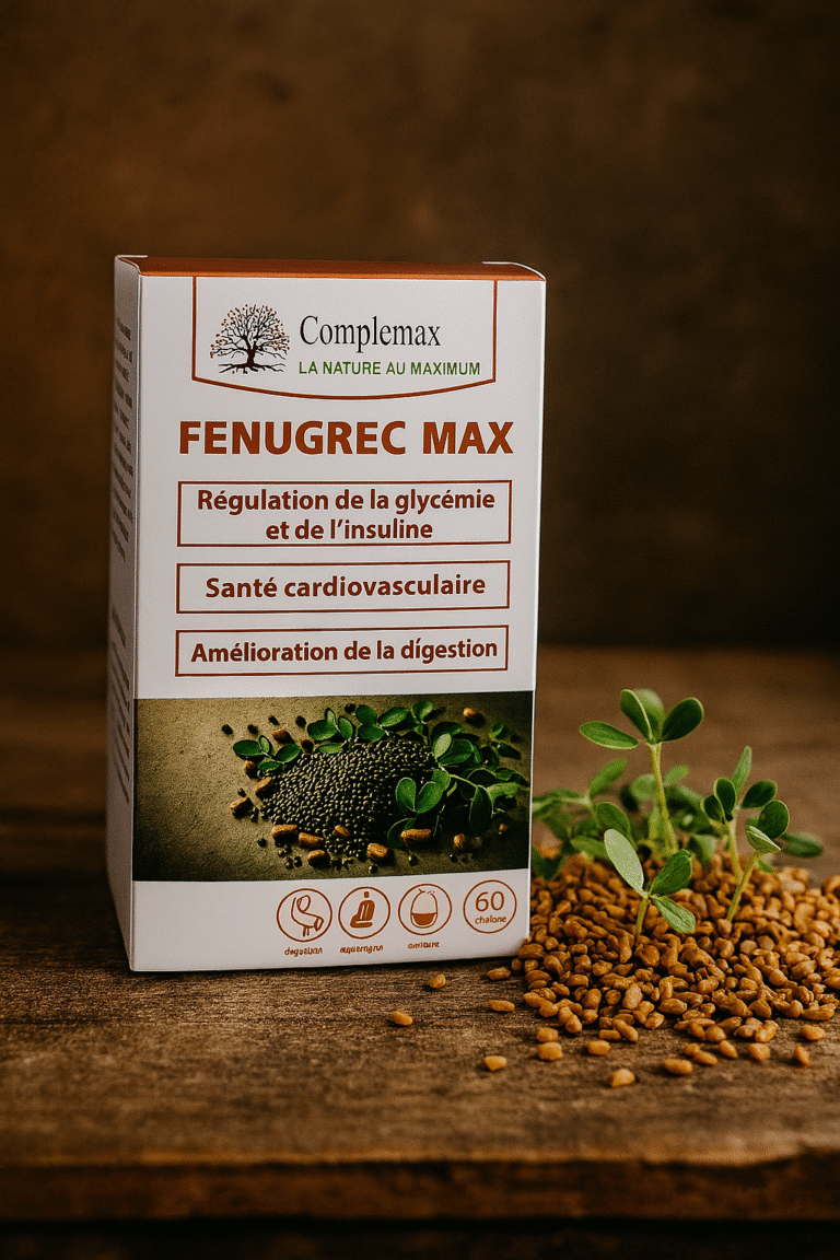 Fenugrec complément naturel : énergie, digestion, équilibre hormonal et lactation soutenus par Complemax Fenugrec Max (60 gélules).