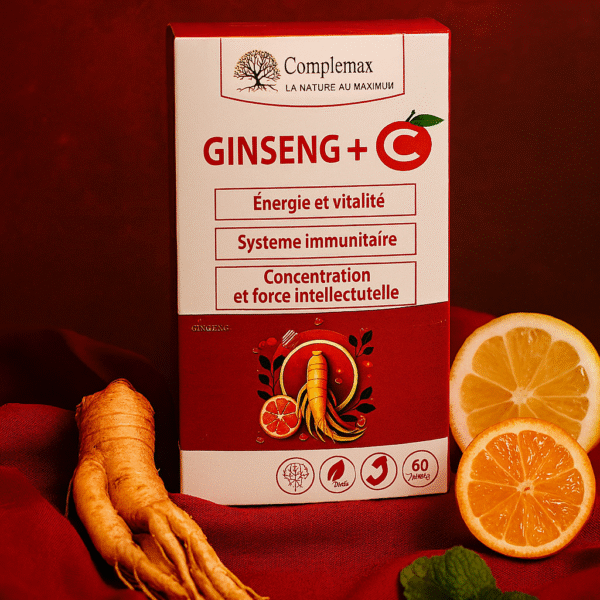 Ginseng complément naturel Complemax + C : stimule énergie, mémoire, immunité et résilience au stress. Cure facile 60 gélules.