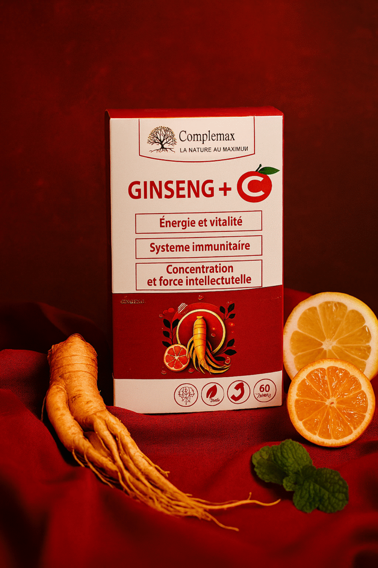 Ginseng complément naturel Complemax + C : stimule énergie, mémoire, immunité et résilience au stress. Cure facile 60 gélules.