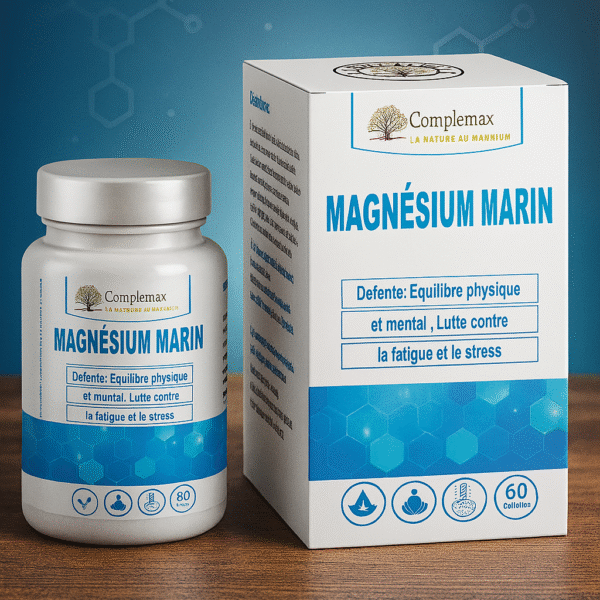 Magnésium marin complément naturel Complemax 300 mg : réduit stress et crampes, améliore sommeil et récupération musculaire. 60 gélules.