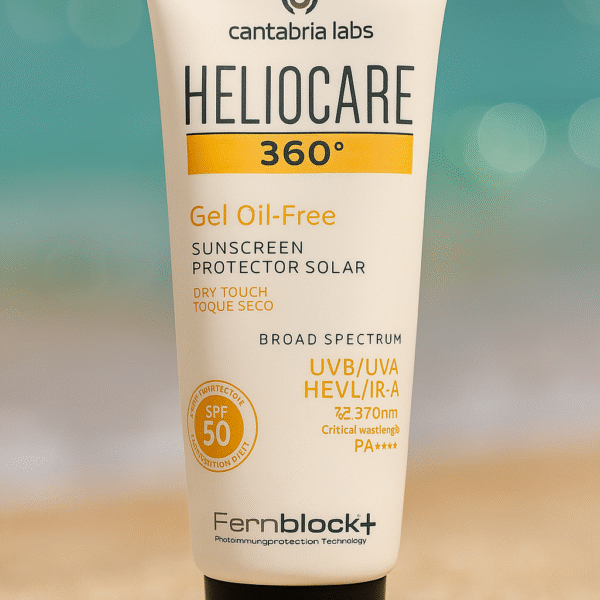 Gel solaire SPF50 oil‑free, anti‑sébum, large spectre UV, Fernblock® antioxydant. Texture sèche idéale peaux grasses, non comédogène.